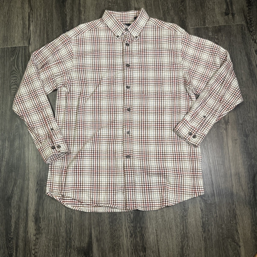 Roundtree & York Men's Brown Plaid Long Sleeve Button Down Flannel Shirt Size L